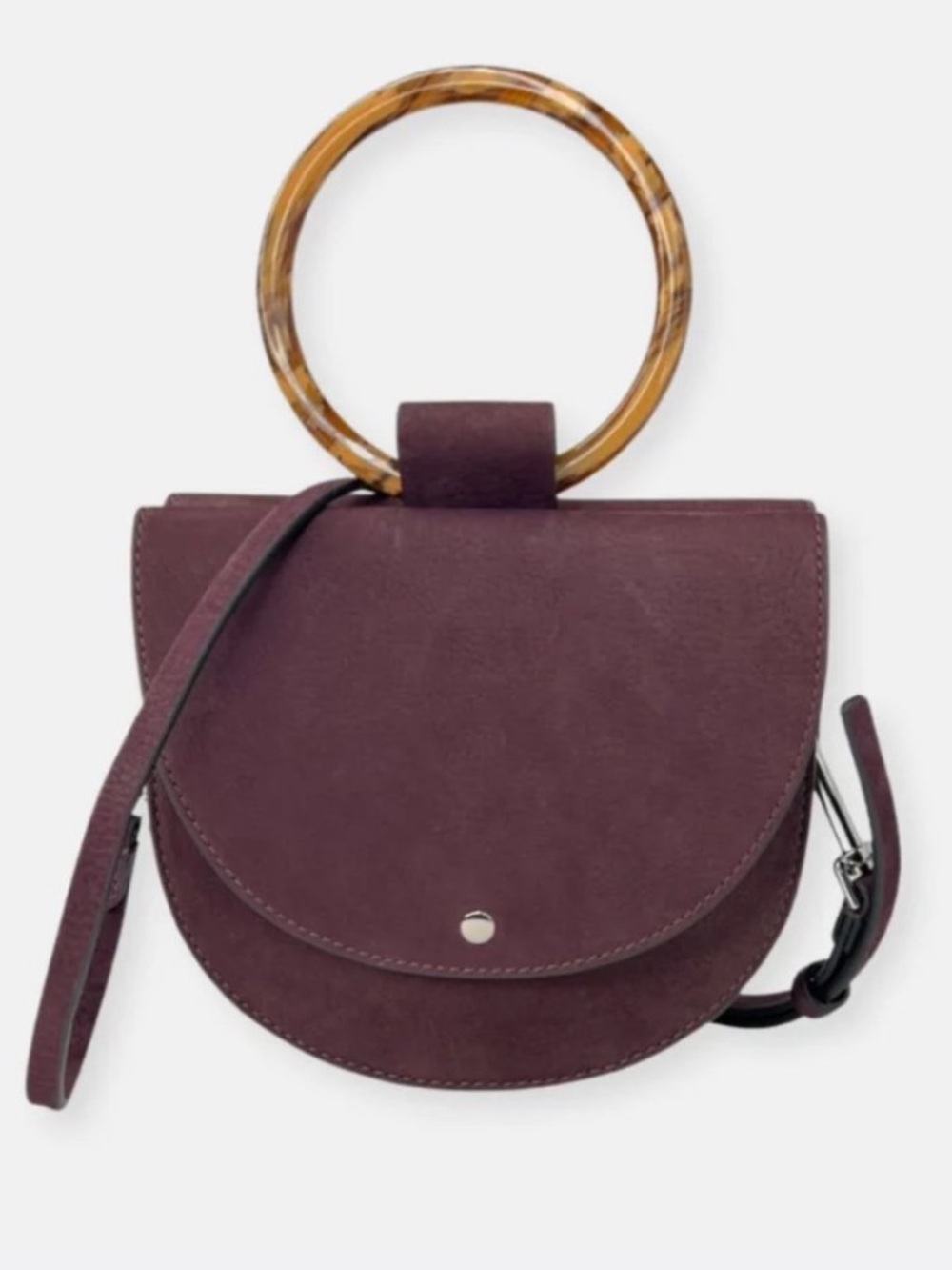 Theory Plum Suede Mini Bag with Tortoiseshell Ring Handle